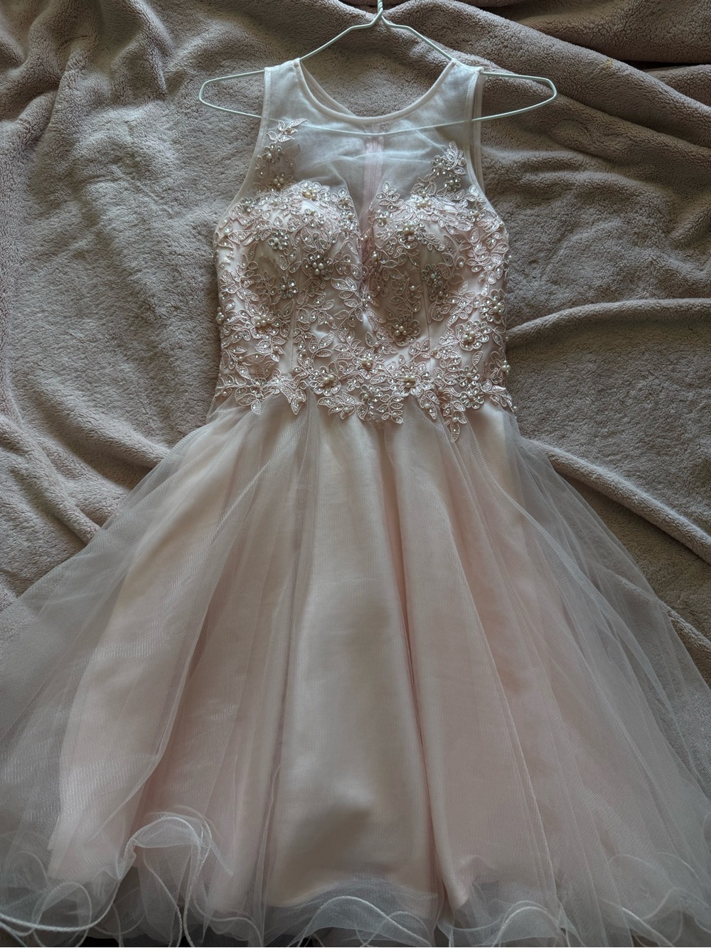 J.Elizabeth Blush Pink Sleeveless Tulle Party Dress with Embellished Bodice